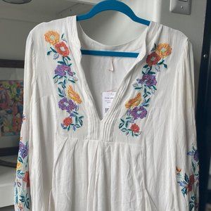Flowery White 60's Inspired Boho Free People Dress